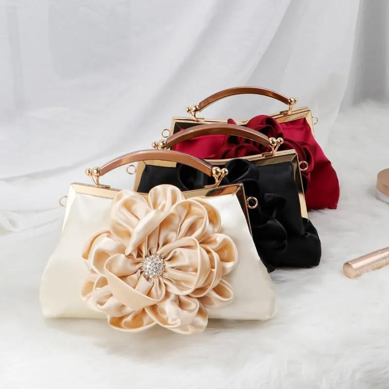 HUFFA Banquet Bag Wedding Bridesmaid Dress Bag Lock Cheongsam Clutch Bag Retro Flower Evening Bag (Color : Black)