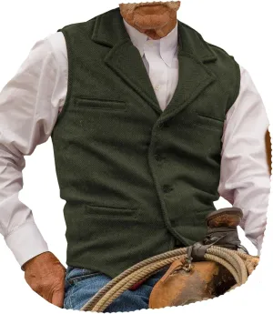 Hunting Aged Mens Tweed Vests Herringbone Waistcoats Retro Casual Wedding Wool Business Vests