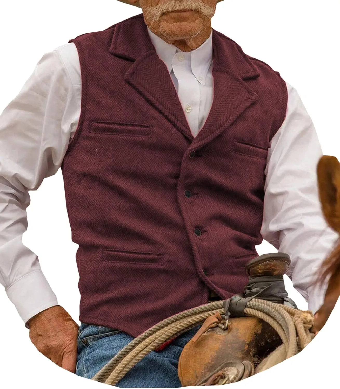 Hunting Aged Mens Tweed Vests Herringbone Waistcoats Retro Casual Wedding Wool Business Vests