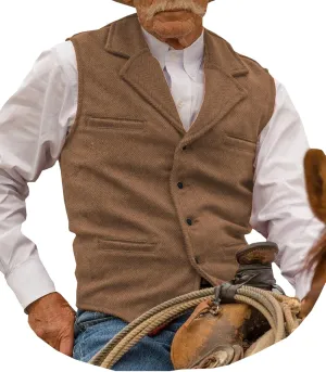 Hunting Aged Mens Tweed Vests Herringbone Waistcoats Retro Casual Wedding Wool Business Vests