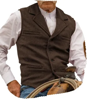 Hunting Aged Mens Tweed Vests Herringbone Waistcoats Retro Casual Wedding Wool Business Vests
