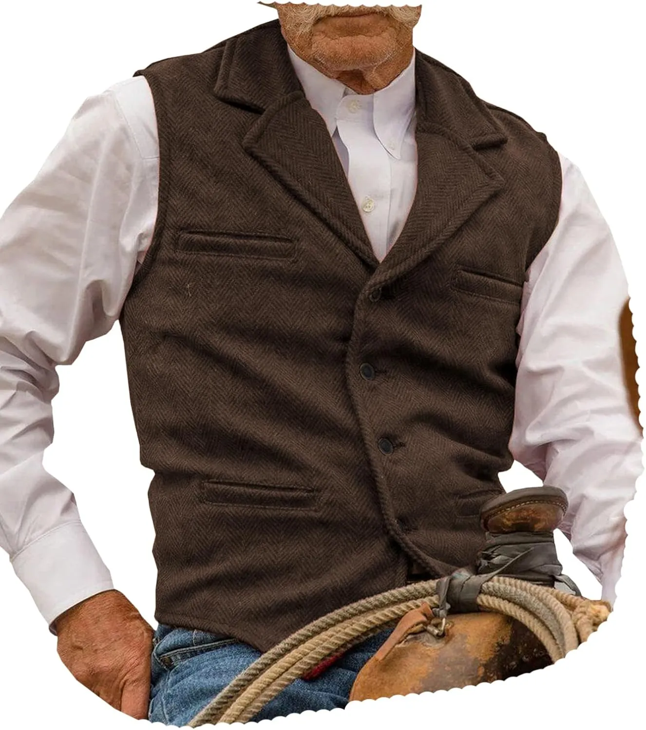 Hunting Aged Mens Tweed Vests Herringbone Waistcoats Retro Casual Wedding Wool Business Vests