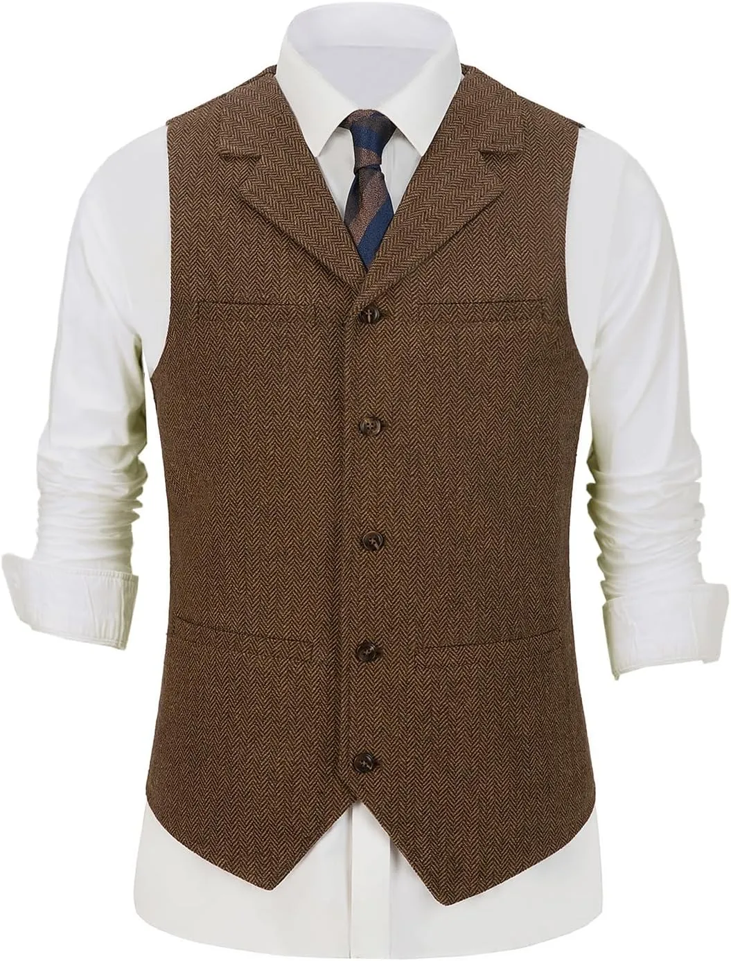 Hunting Aged Mens Tweed Vests Herringbone Waistcoats Retro Casual Wedding Wool Business Vests