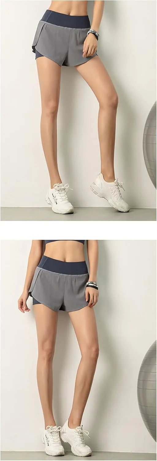 ICEGIA Women's Running Shorts Elastic High Waisted Shorts Pocket Sporty Workout Shorts Quick Dry Athletic Shorts Pants