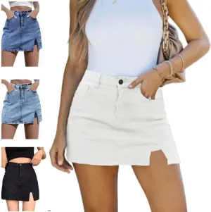 Jean Skorts for Woman,High Waisted Casual Stretchy Denim Skirt,Side Slit Trendy Summer Jean Skirt with Shorts Underneath