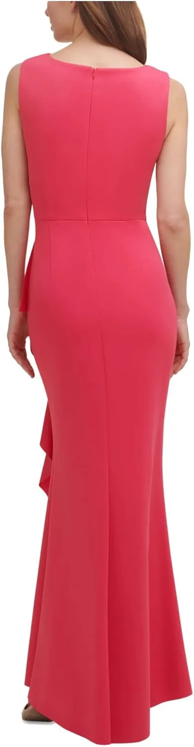 Jessica Howard Women's Special Occasion Maxi Gown  Sleeveless with Cascade Ruffle Peplum Skirt