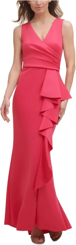 Jessica Howard Women's Special Occasion Maxi Gown  Sleeveless with Cascade Ruffle Peplum Skirt