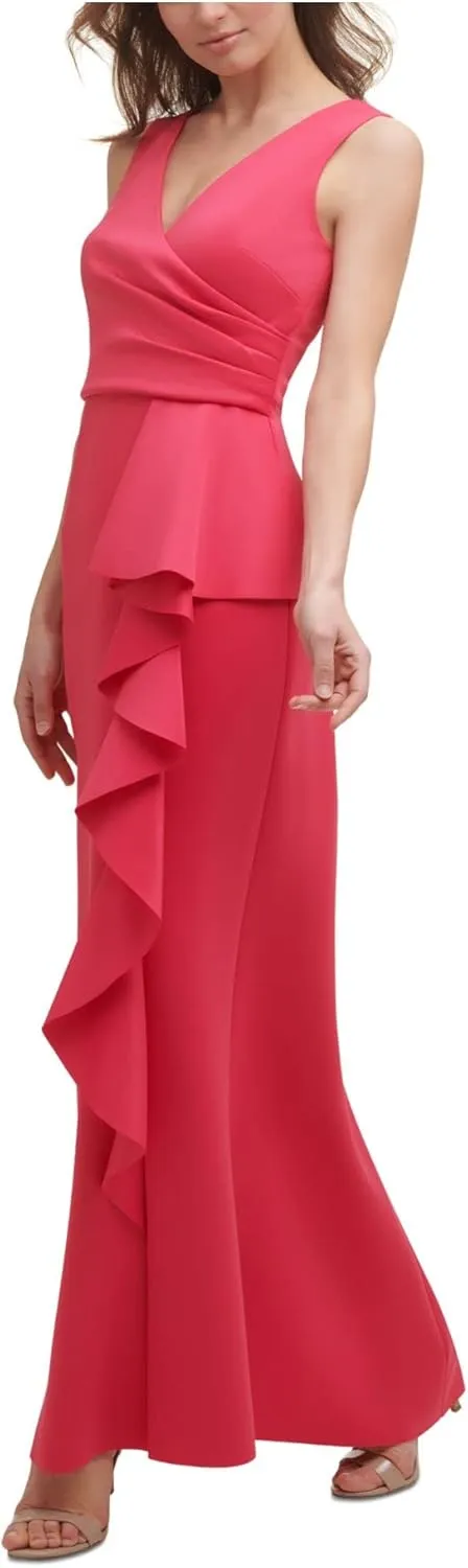 Jessica Howard Women's Special Occasion Maxi Gown  Sleeveless with Cascade Ruffle Peplum Skirt