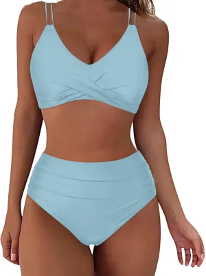 jsaierl Women's Sporty Bikini Sets Beachwear Tummy Control Two Piece Bathing Suits 2025 Fashion Strappy Athletic Swimwear