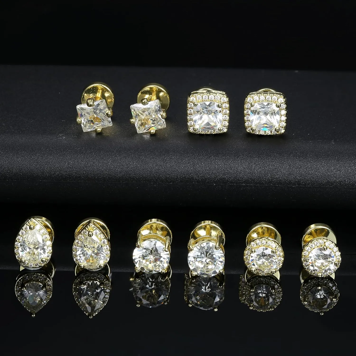 Kakonia 5 Pairs 20G 18G Flat Back Earrings Stud,Surgical Steel Cubic Zirconia Stud Earrings for Women Gold/Silver Square Teardrop CZ Halo Earrings With Flat Backs Faux Diamond Piercing Earrings Studs