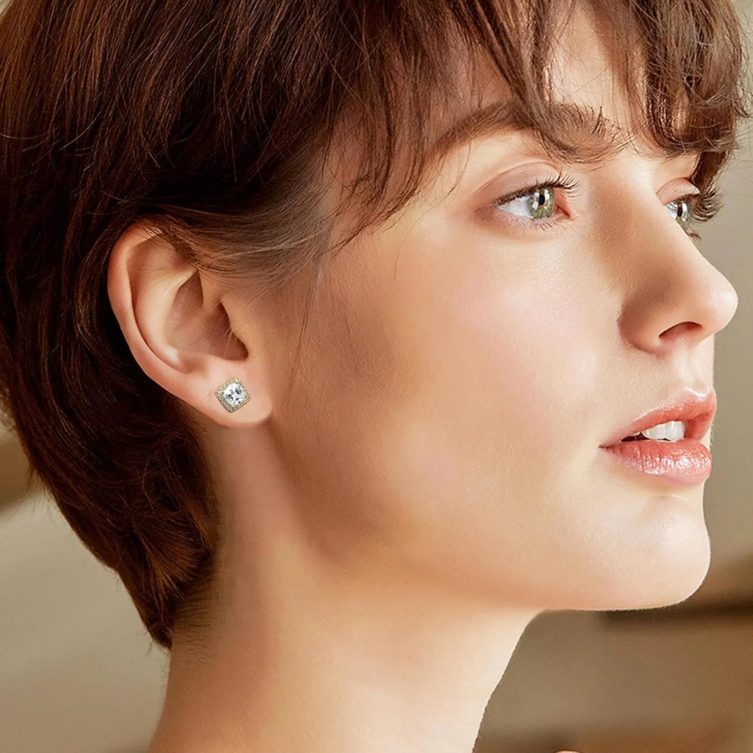Kakonia 5 Pairs 20G 18G Flat Back Earrings Stud,Surgical Steel Cubic Zirconia Stud Earrings for Women Gold/Silver Square Teardrop CZ Halo Earrings With Flat Backs Faux Diamond Piercing Earrings Studs