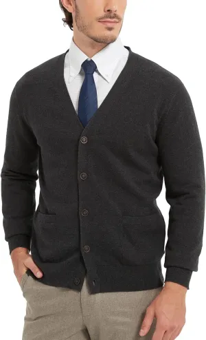 Kallspin Mens Pure Cotton Cardigan Sweater V-Neck Button Down Cardigan Lightweight Knitwear with Pockets