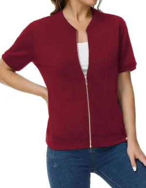 KANCY KOLE Womens Short Sleeve Jackets Casual Zip Up Sweatshirt Jackets with Pockets Summer Lightweight Coat Tops