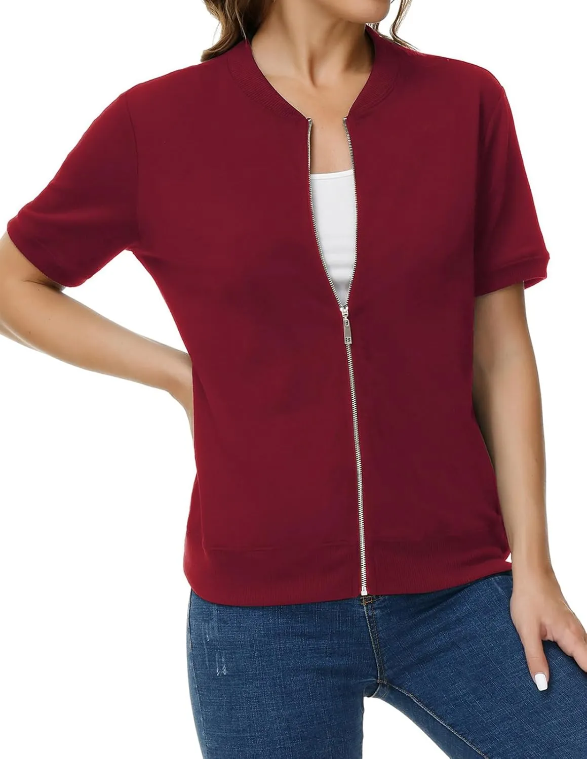 KANCY KOLE Womens Short Sleeve Jackets Casual Zip Up Sweatshirt Jackets with Pockets Summer Lightweight Coat Tops