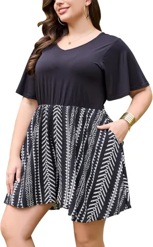 Keluummi Plus Size Summer Rompers for Curvy Women, Casual Boho Floral V Neck Short Jumpsuit with Pockets