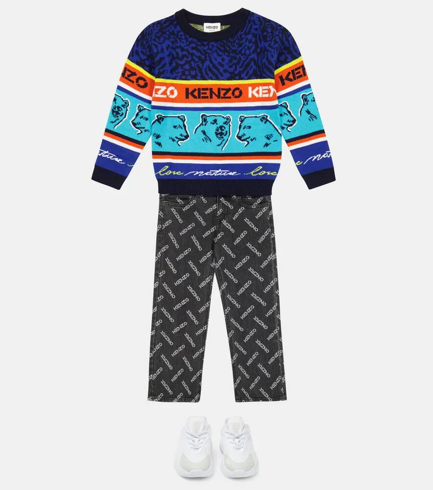 Kenzo Cotton Blend Jacquard Sweater, Multicolor