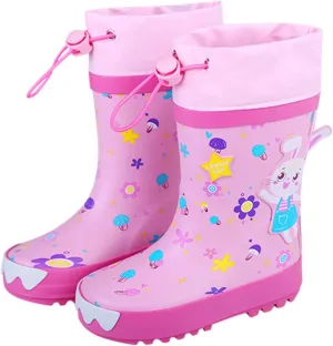 Kids Rain Boots for Girls Boys Waterproof Toddler Cute Cartoon Insulated Rubber Boots with Girls Boots Size 2 Big Kid