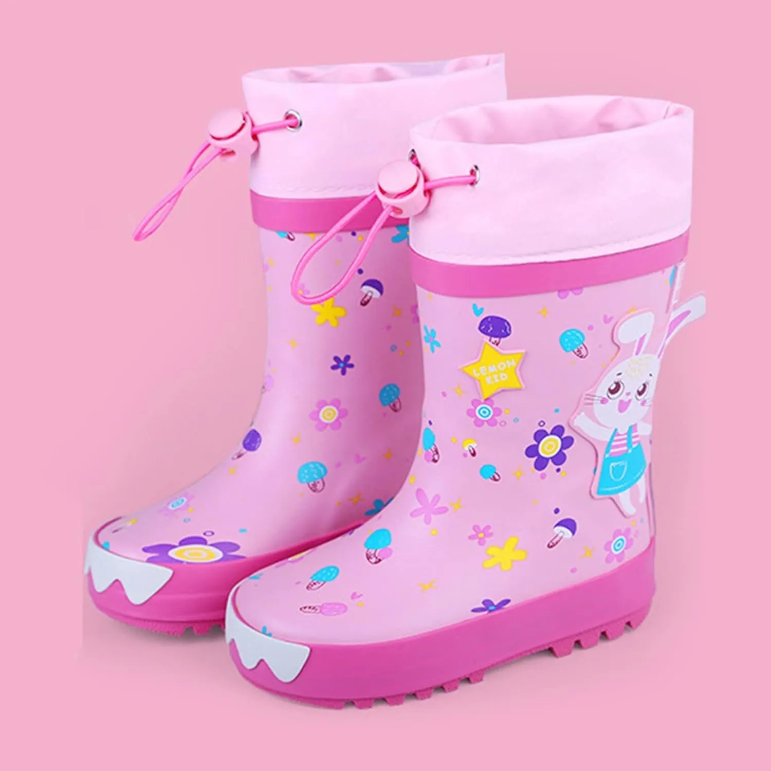 Kids Rain Boots for Girls Boys Waterproof Toddler Cute Cartoon Insulated Rubber Boots with Girls Boots Size 2 Big Kid