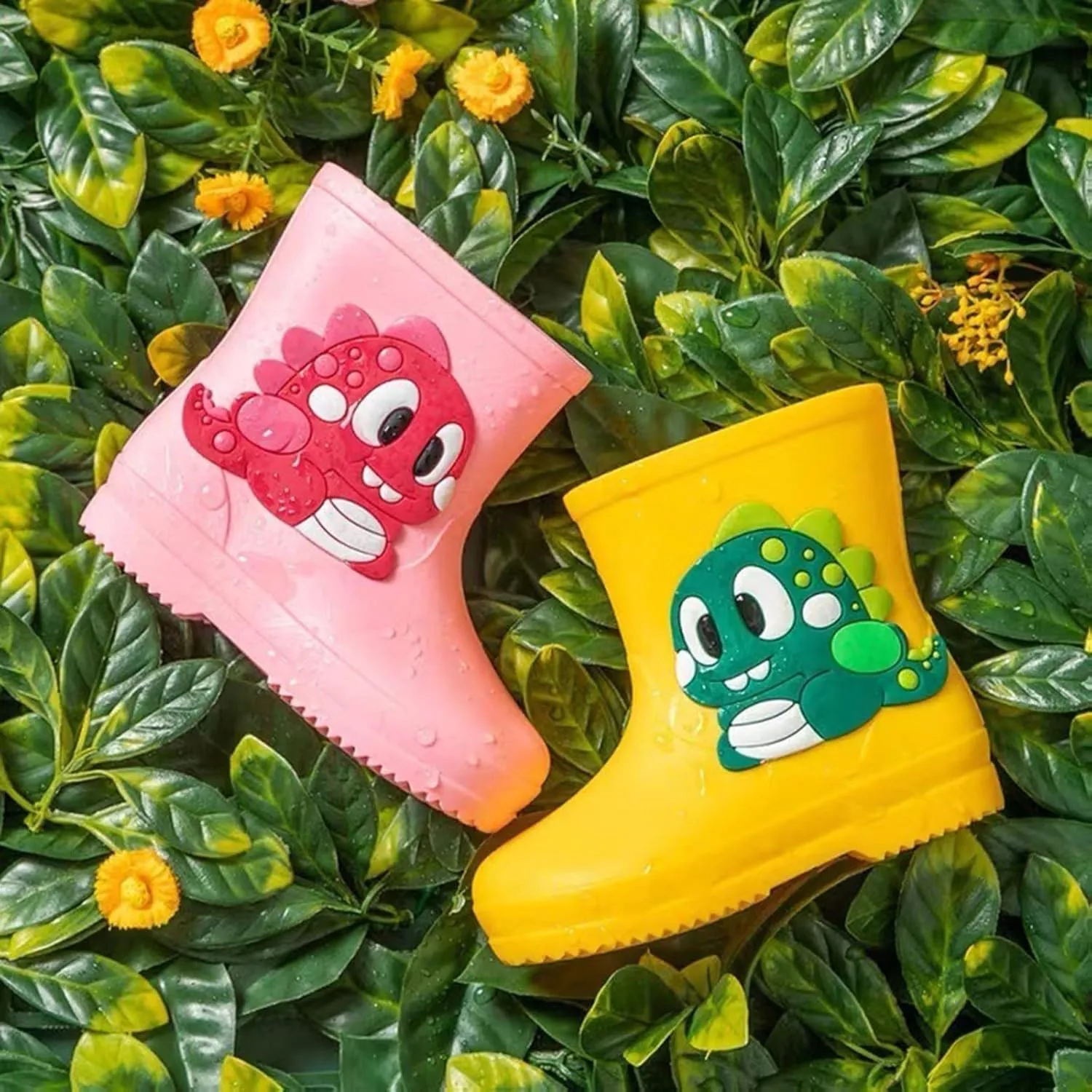 Kids Rain Boots Toddler Rain Boots Waterproof Rubber Rain Boots for Girls Boys with Fun Patterns Easy-On Handles
