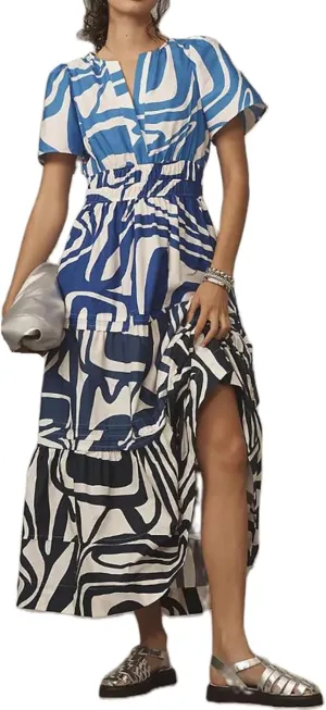 KMBANGI Women Flutter Sleeve Maxi Dress Boho Smocked Sundress Floral Printed Short Sleeve Tiered Ruffle Long Beach Dress