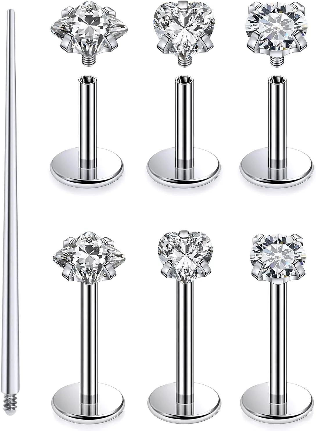 Kridzisw 20G 18G 16G F136 Titanium Flat Back Nose Rings Studs Implant Grade Screw on Nose Stud Hypoallergenic Lip Labret Piercings Tragus Cartilage Helix Earrings Piercing Jewelry for Women Men