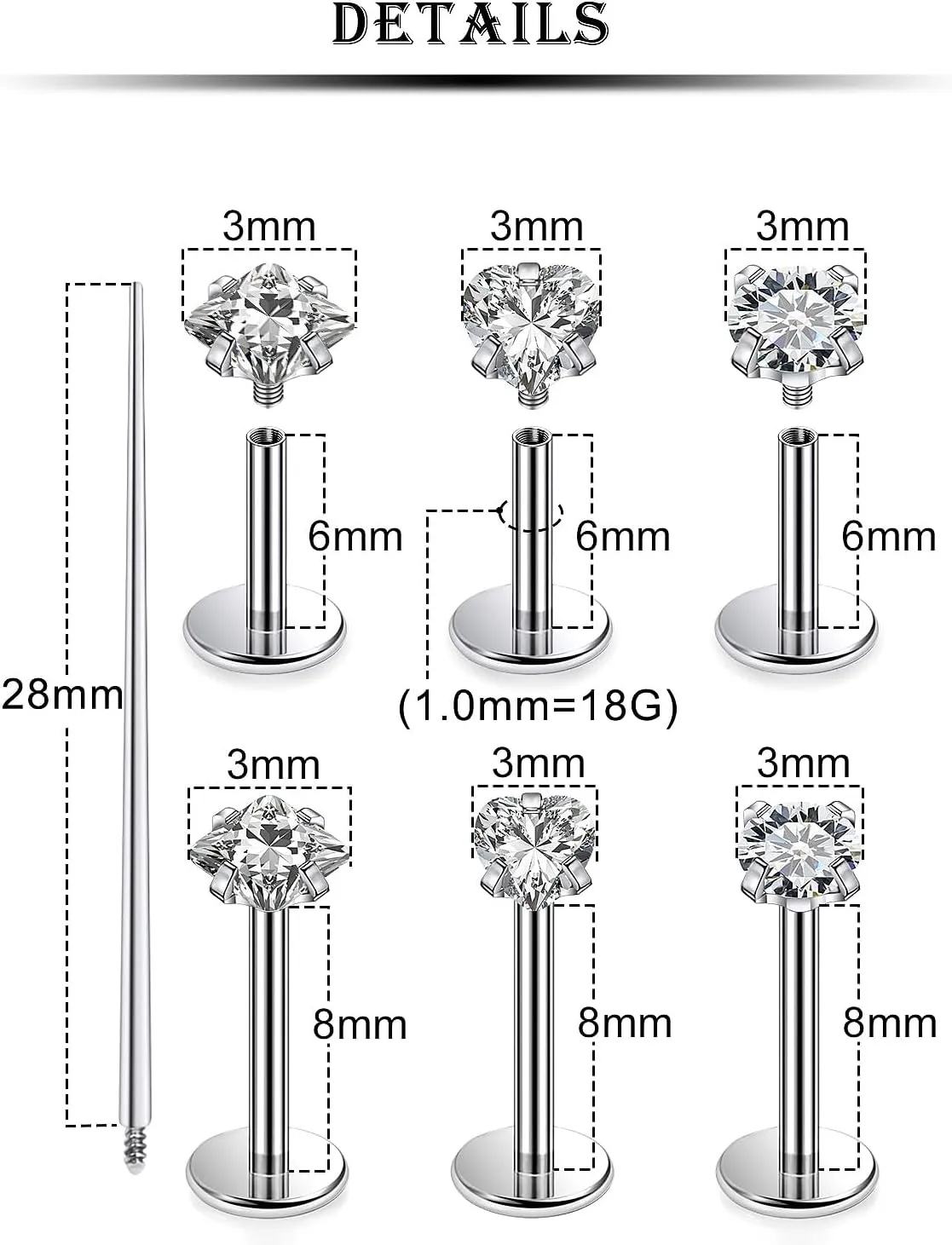 Kridzisw 20G 18G 16G F136 Titanium Flat Back Nose Rings Studs Implant Grade Screw on Nose Stud Hypoallergenic Lip Labret Piercings Tragus Cartilage Helix Earrings Piercing Jewelry for Women Men