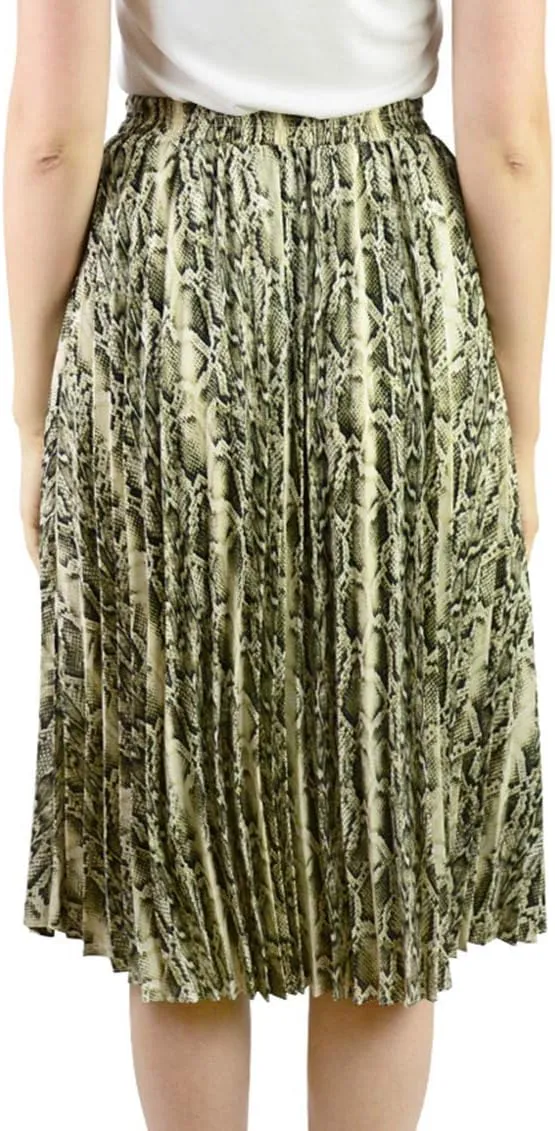lalc Women's Summer Chiffon Casual Elastic Waist A Line Print Pleated Midi Skirt Dress