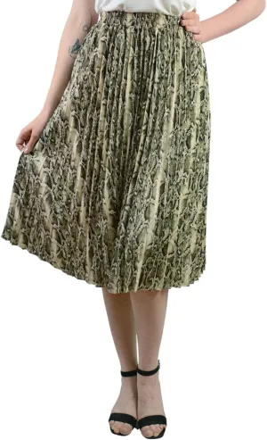 lalc Women's Summer Chiffon Casual Elastic Waist A Line Print Pleated Midi Skirt Dress