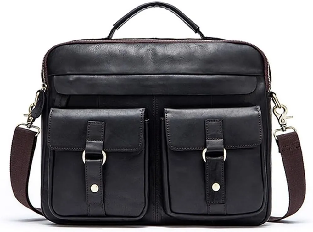 Leather Briefcase for Men Business Travel Laptop Messenger Bags Mens Leather Messenger Bag Office College Bag(Black)
