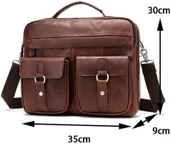 Leather Briefcase for Men Business Travel Laptop Messenger Bags Mens Leather Messenger Bag Office College Bag(Black)