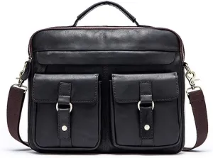 Leather Briefcase for Men Business Travel Laptop Messenger Bags Mens Leather Messenger Bag Office College Bag(Black)