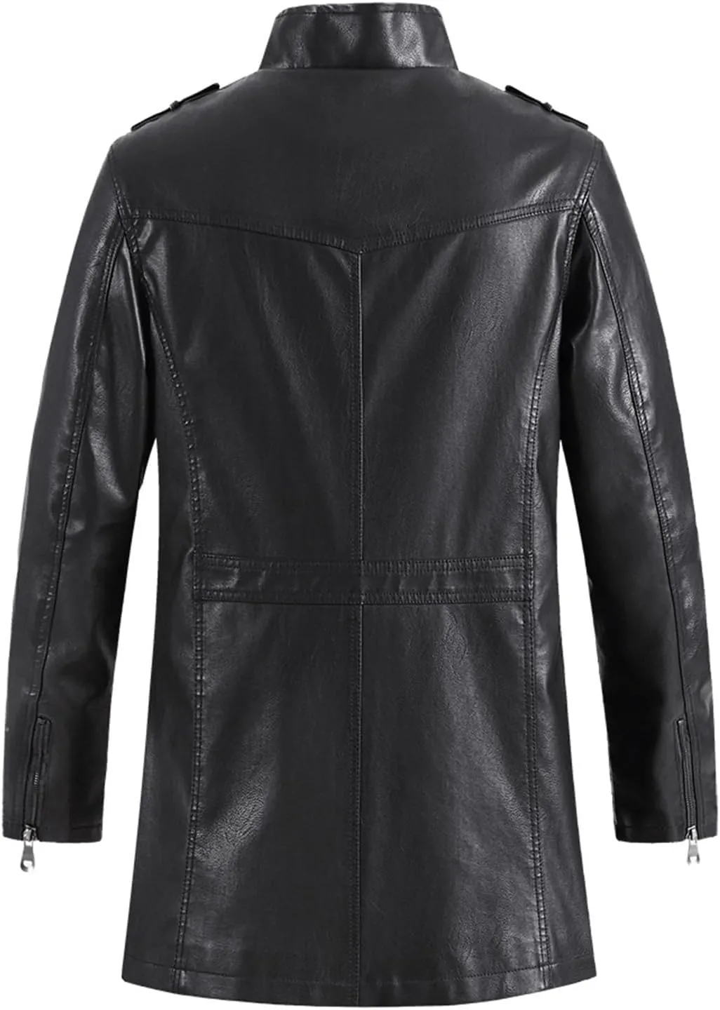Leather Jackets Mens Stand Collar Steampunk Motorcycle Jackets Faux Pu Leather Mid-Length Windbreaker Trench Coat