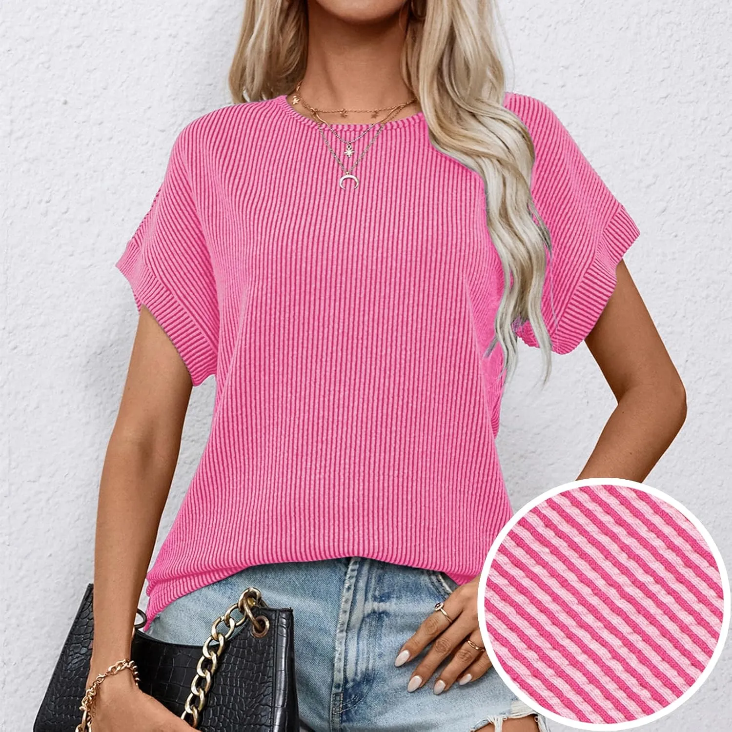levaca Trendy Ribbed Womens Tops 2024 Summer Short Sleeve Loose Casual T Shirts Tops