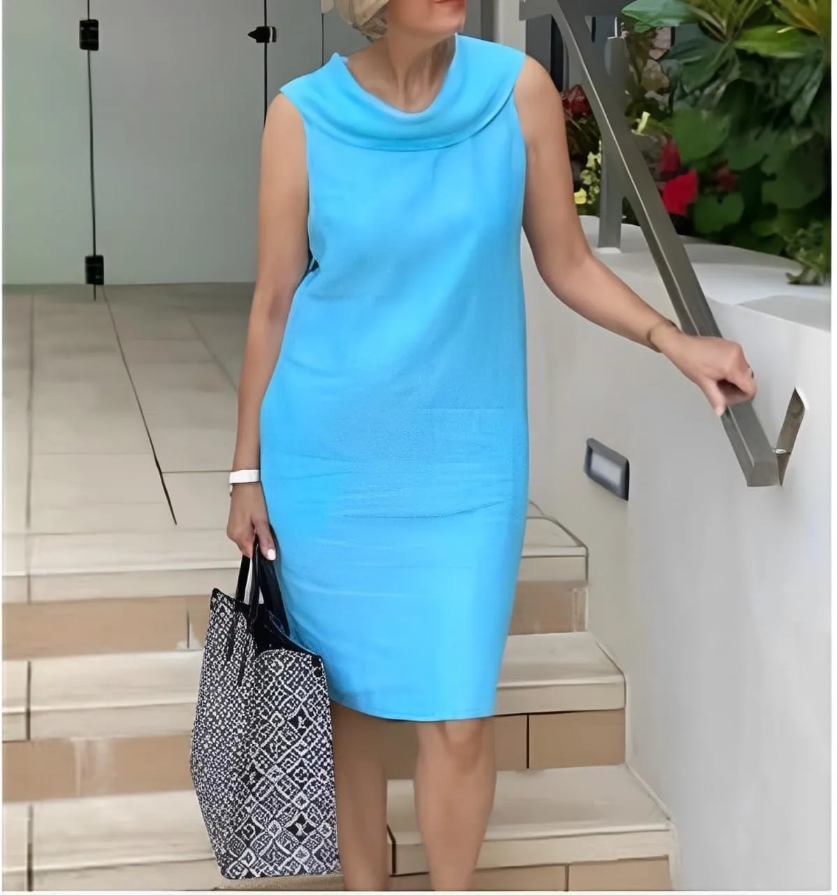 Linen Dress for Women Plus Size Sleeveless Turtleneck Tank Mini Dresses Casual Solid Flowy Midi Dresses with Pockets