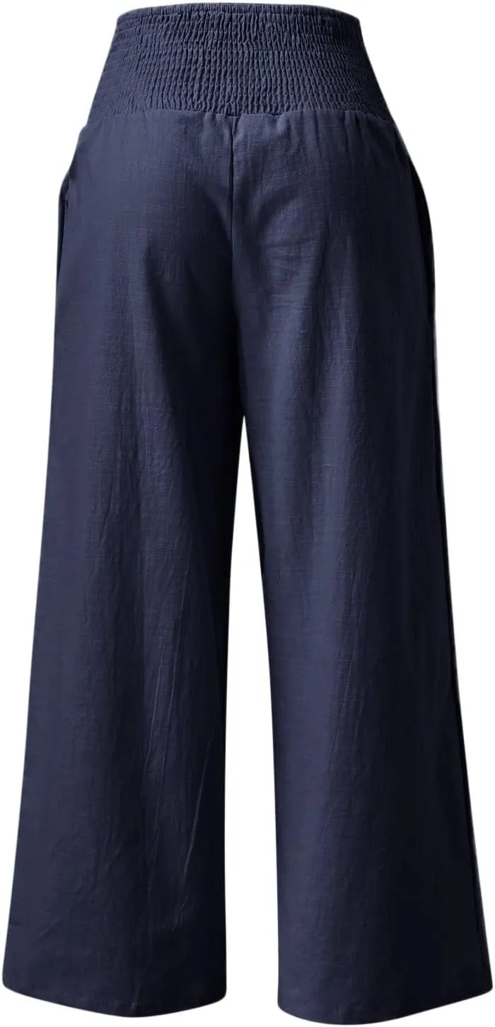 Linen Pants for Women Pleated High Waisted Wide Leg Pants Boho 2025 Summer Casual Pants Baggy Palazzo Pants