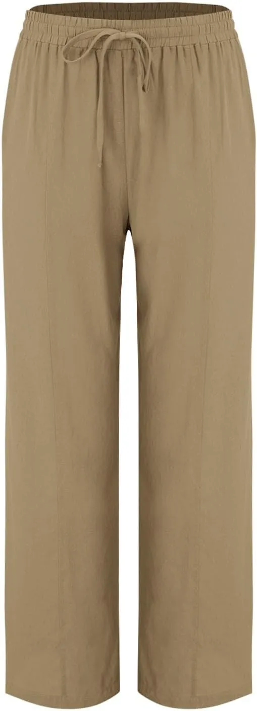 Linen Pants Women Summer Wide Leg Pants Drawstring Elastic Waist Pants High Waisted Lounge Pants Casual Beach Trousers
