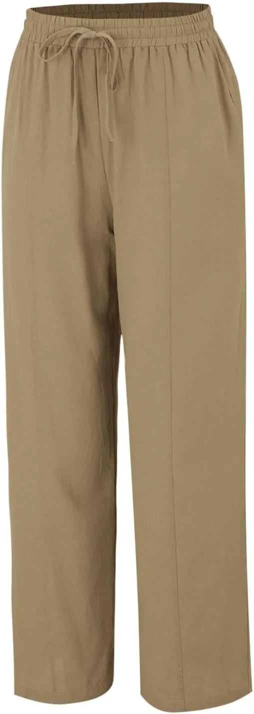 Linen Pants Women Summer Wide Leg Pants Drawstring Elastic Waist Pants High Waisted Lounge Pants Casual Beach Trousers
