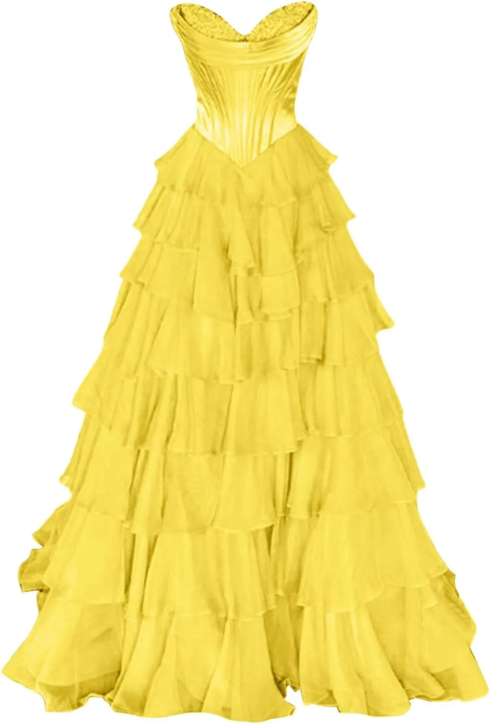 Long Formal Dresses for Women Corset Tiered 2025 Chiffon Strapless Ruffle Prom Dress A-Line Slit Evening Party Gown