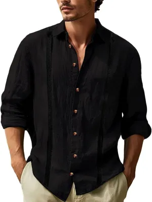 Long Sleeve Linen Shirts for Men Business Casual Button Up Shirts Lightweight Summer Beach Polo Shirts