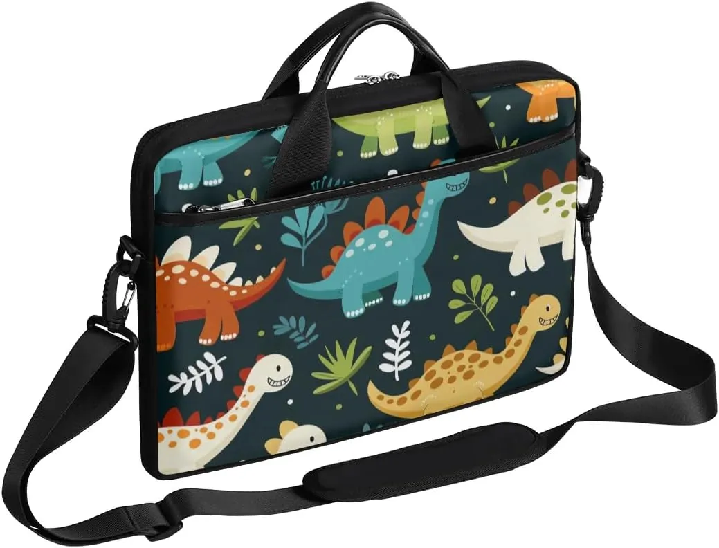 Lovely Dinosaur Decor Laptop Shoulder Bag Tablet Computer Notebook Sleeve Messenger Bags Carrying Case with Strap Briefcase Tote for 14 15 in Laptops