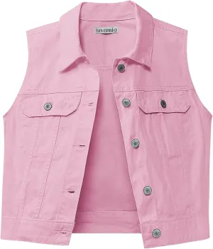 luvamia Denim Vest for Women Sleeveless Cropped Jean Jacket Vests Top Western Outfit Fashion Casual Vests with Pockets