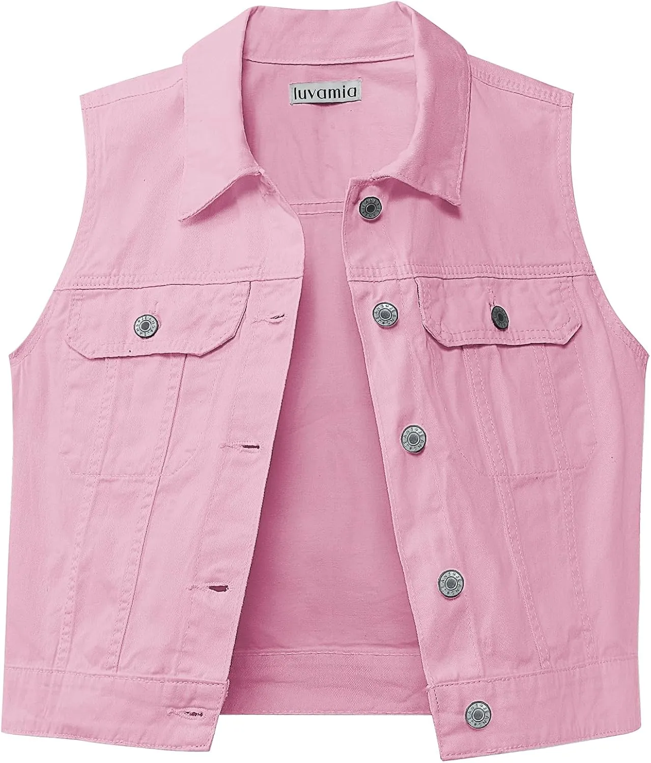 luvamia Denim Vest for Women Sleeveless Cropped Jean Jacket Vests Top Western Outfit Fashion Casual Vests with Pockets