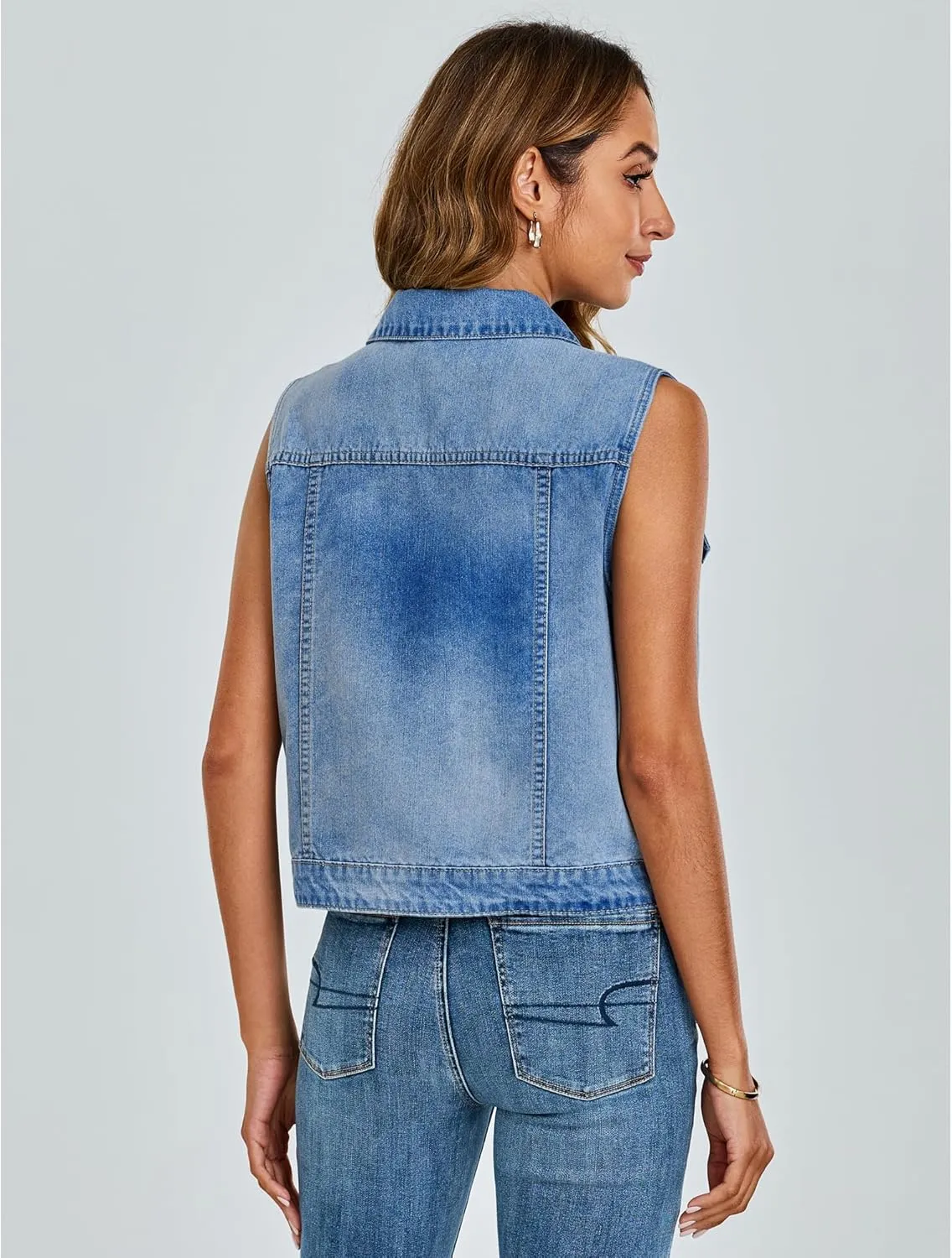 luvamia Denim Vest for Women Sleeveless Cropped Jean Jacket Vests Top Western Outfit Fashion Casual Vests with Pockets