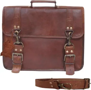 Madosh Mens Messenger Bag 15 Inch Leather Vintage Laptop Briefcase Waterproof Computer Laptop Bag Leather Satchel Bag Large Shoulder Bag for Office Work Travel College, Brown/Messenger Bags for Men