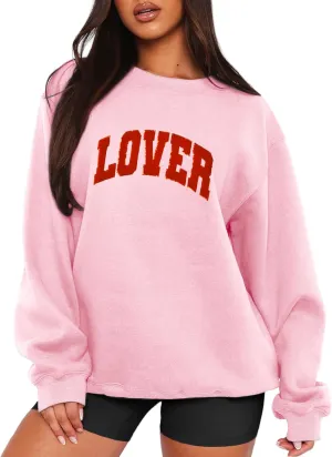 MAPICK Valentine Sweatshirts for Women Lover Glitter Patch Pullover Sweaters Long Sleeve Oversized Tops