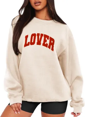 MAPICK Valentine Sweatshirts for Women Lover Glitter Patch Pullover Sweaters Long Sleeve Oversized Tops