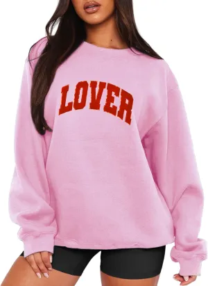 MAPICK Valentine Sweatshirts for Women Lover Glitter Patch Pullover Sweaters Long Sleeve Oversized Tops