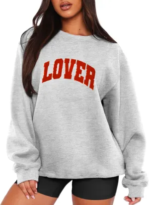 MAPICK Valentine Sweatshirts for Women Lover Glitter Patch Pullover Sweaters Long Sleeve Oversized Tops