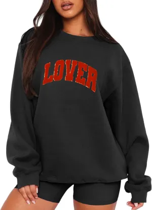 MAPICK Valentine Sweatshirts for Women Lover Glitter Patch Pullover Sweaters Long Sleeve Oversized Tops
