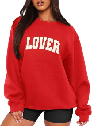 MAPICK Valentine Sweatshirts for Women Lover Glitter Patch Pullover Sweaters Long Sleeve Oversized Tops